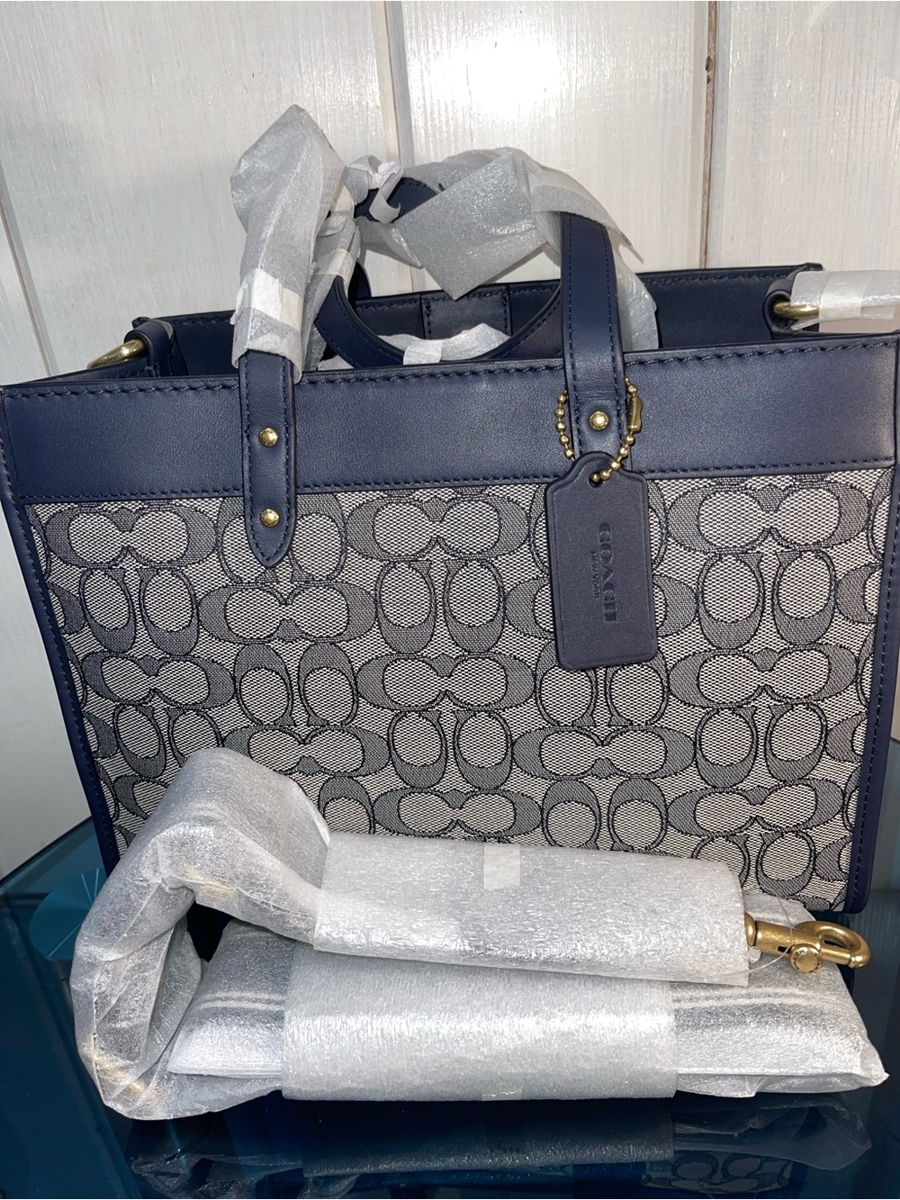 ❌ SOLD COACH Field Tote 30 In Signature Jacquard $395 C3282 MIDNIGHT NAVY NWT - Picture 10 of 10